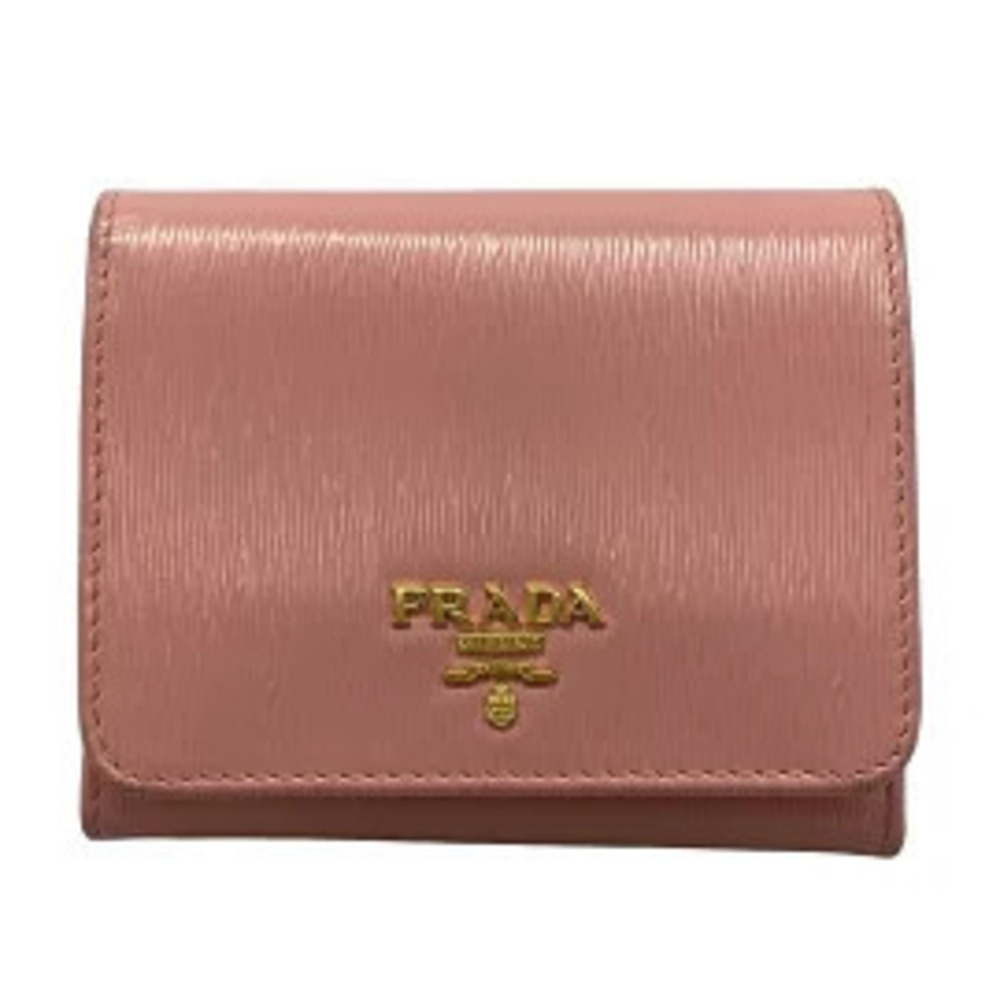 Prada Tri fold Wallet Pink Leather